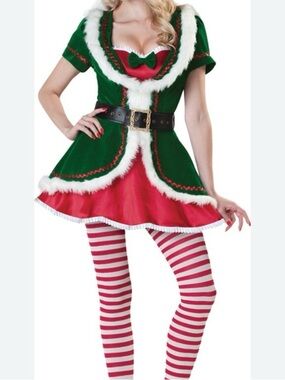 In Character Sexy Christmas Mrs. Claus Santa Elf Costume Green & Red Dress Large